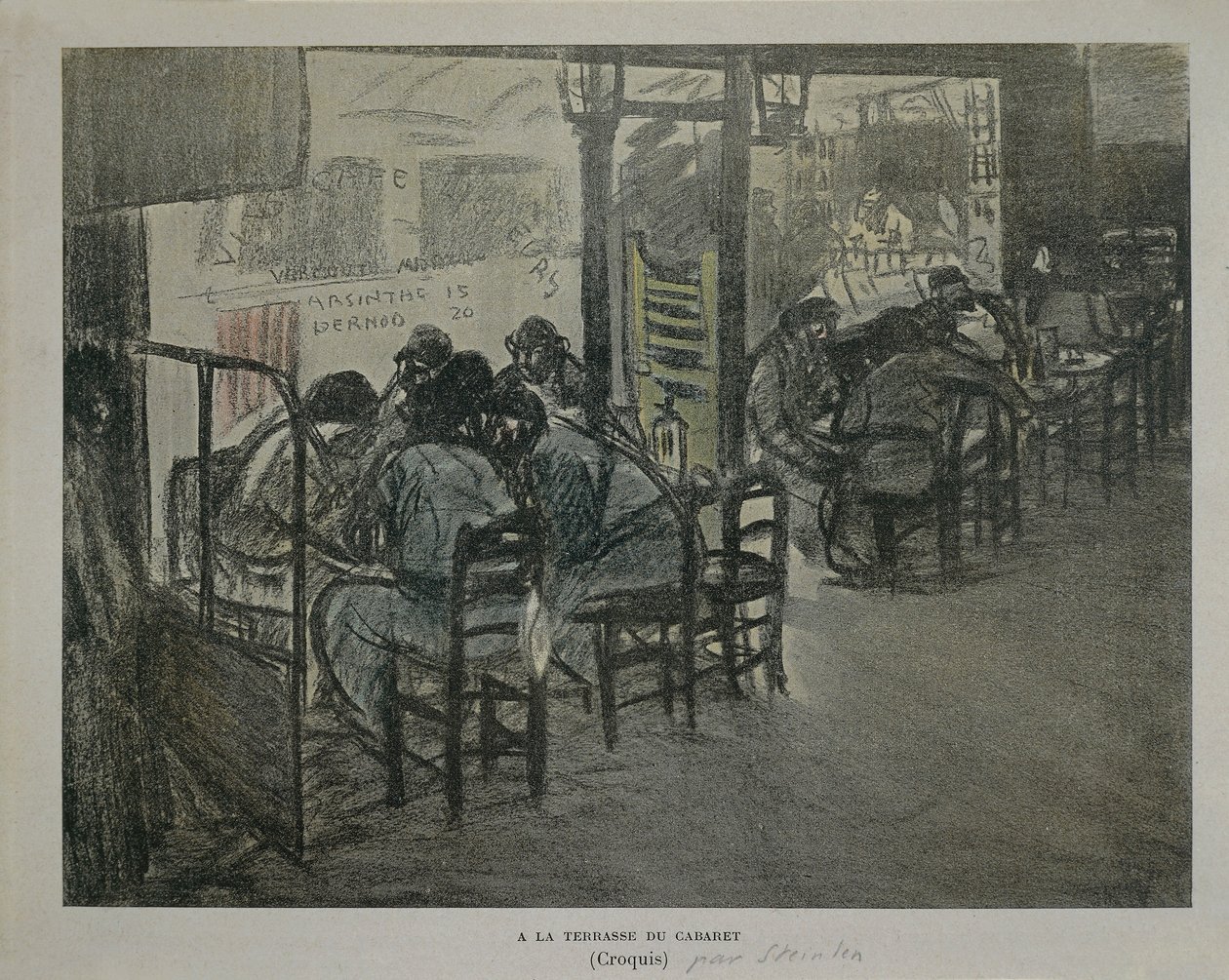 Paris på caféets terrass, av Theophile Alexandre Steinlen, skiss av Théophile Alexandre Steinlen