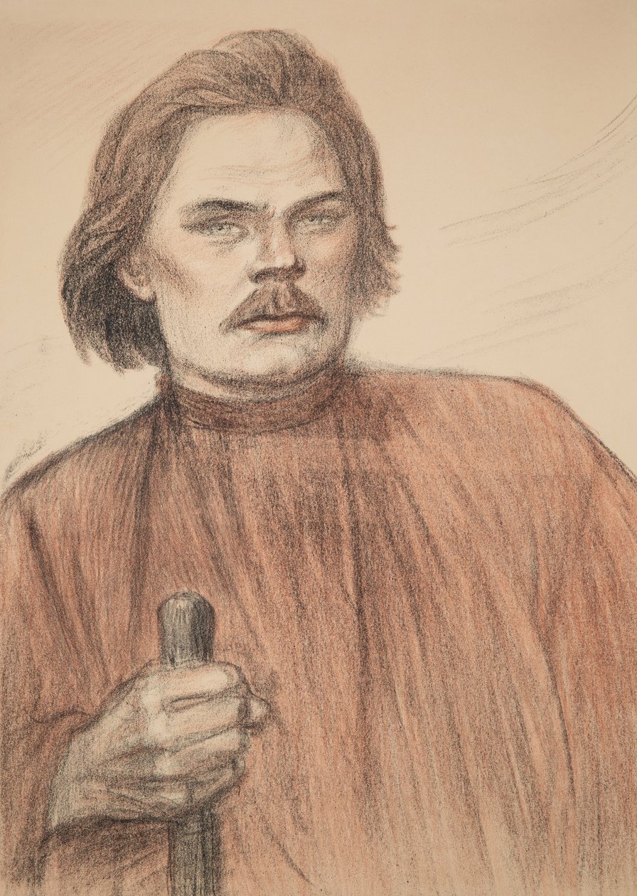 Porträtt av författaren Maxim Gorkij 1868-1939, 1905. av Théophile Alexandre Steinlen