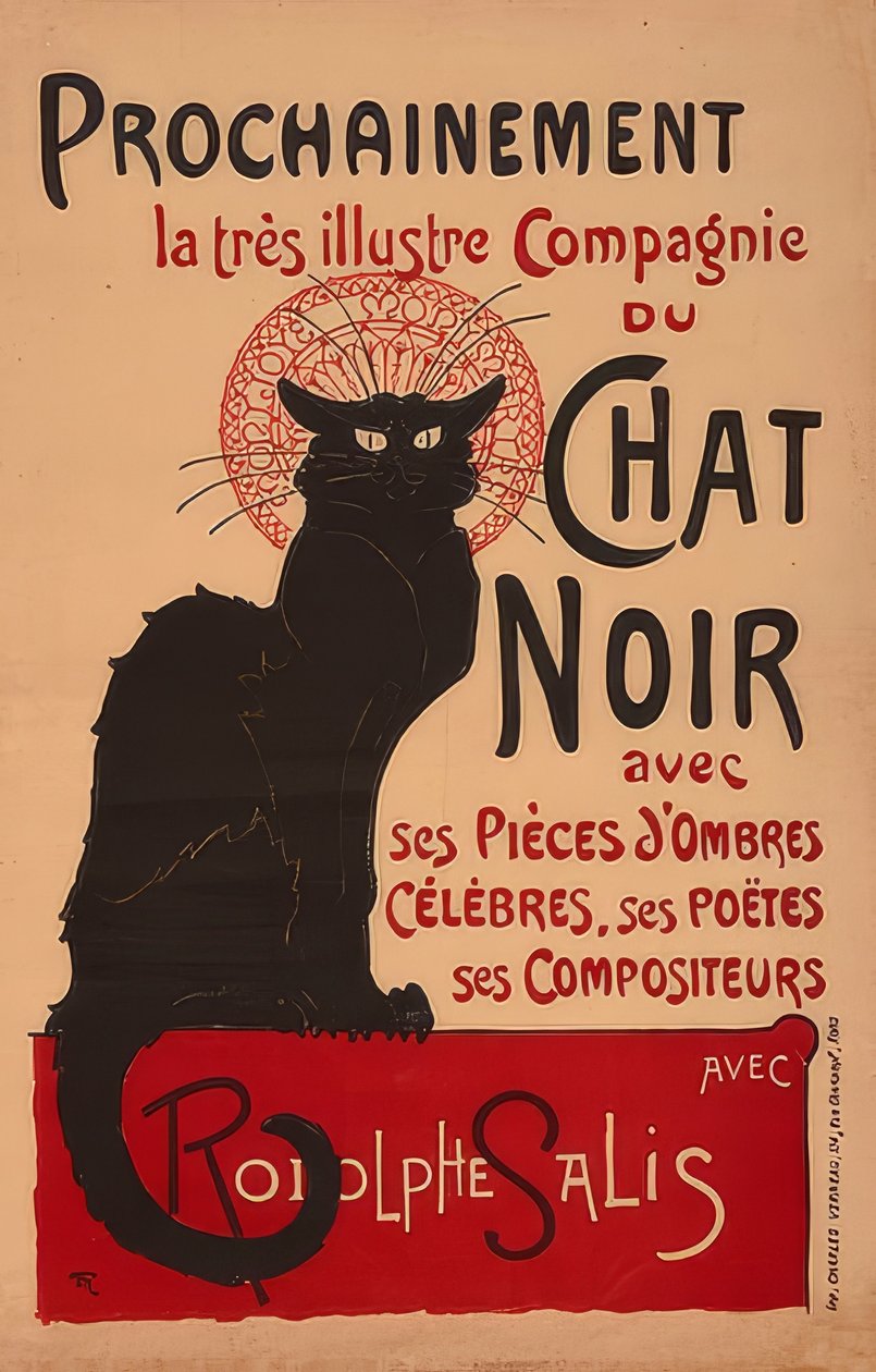 Snart den mycket lysande Compagnie du Chat Noir med Rodolphe Salis (2. Fassung). Frankrike, 1896, Imp. Charles Verneau, Paris av Théophile Alexandre Steinlen