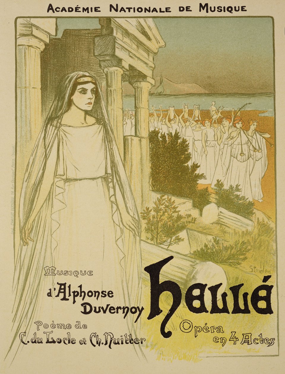 Reproduktion av en affisch som gör reklam för operan "Helle", som uppfördes av Academie Nationale de Musique, 1896. av Théophile Alexandre Steinlen