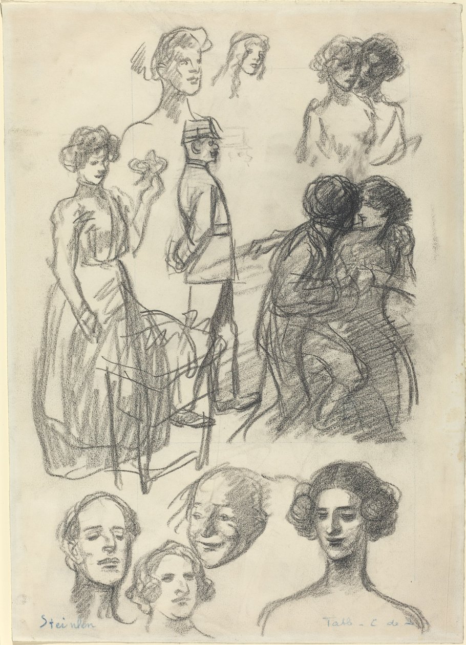 Skisser till "Lovers on a Bench" av Théophile Alexandre Steinlen