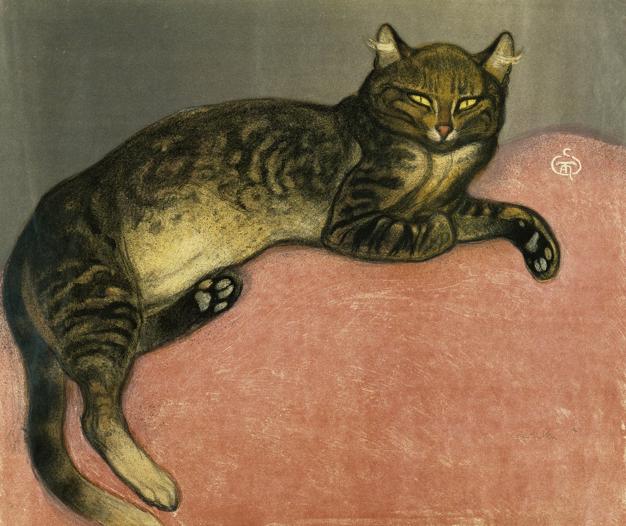 Sommaren, katt på ett räcke; Sommar, katt på en balustrade, 1909 av Théophile Alexandre Steinlen