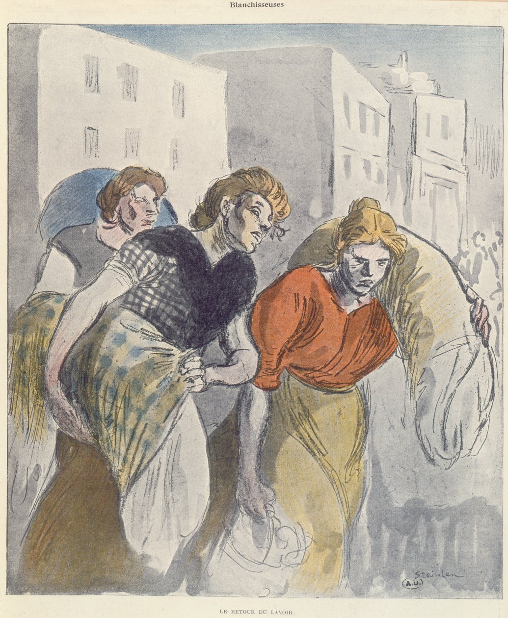 Tvättkvinnorna återvänder från tvätthuset, sent 1800-tal av Théophile Alexandre Steinlen