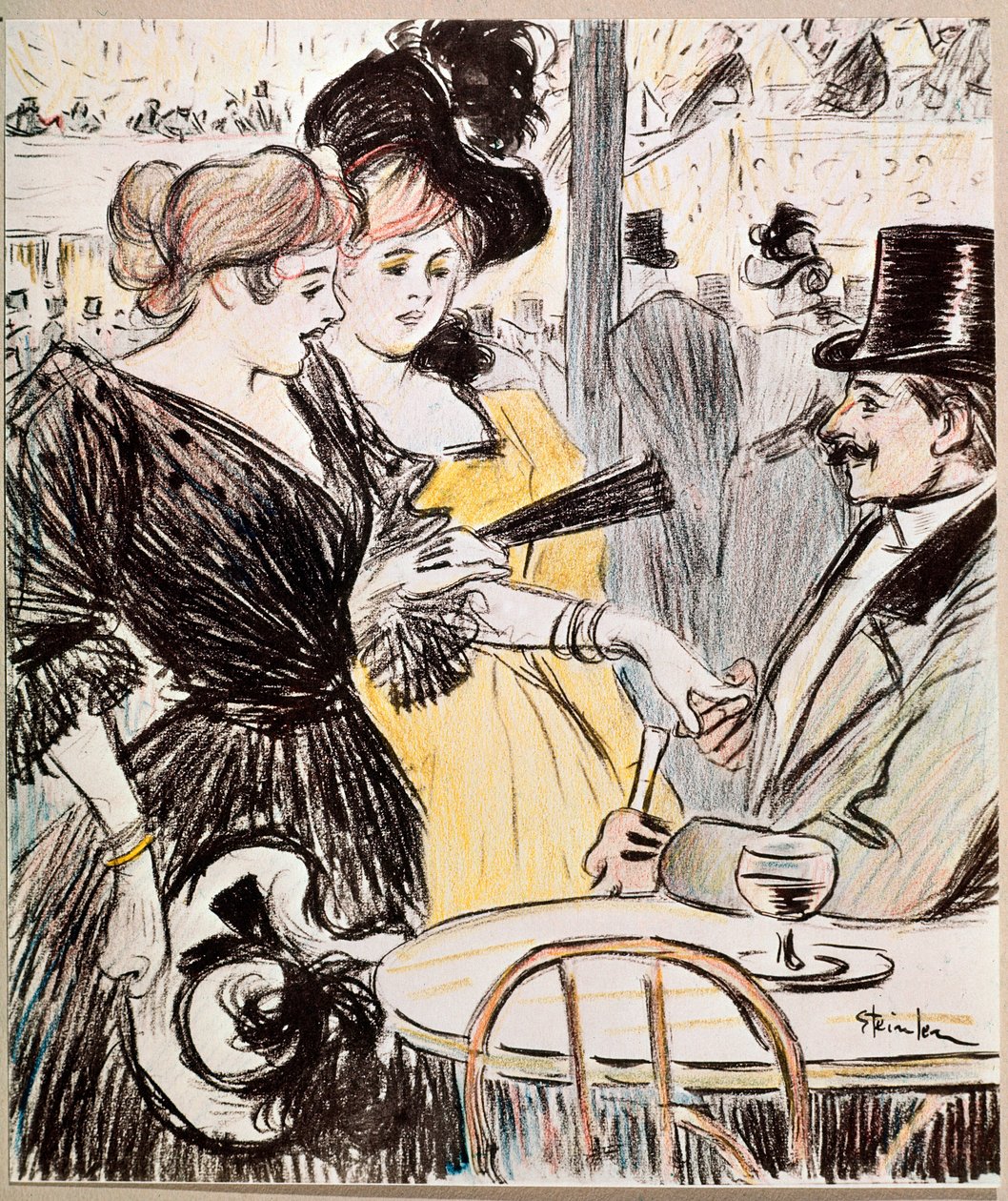 Cafékonserten. (Teckning, sent 1800-tal) av Théophile Alexandre Steinlen