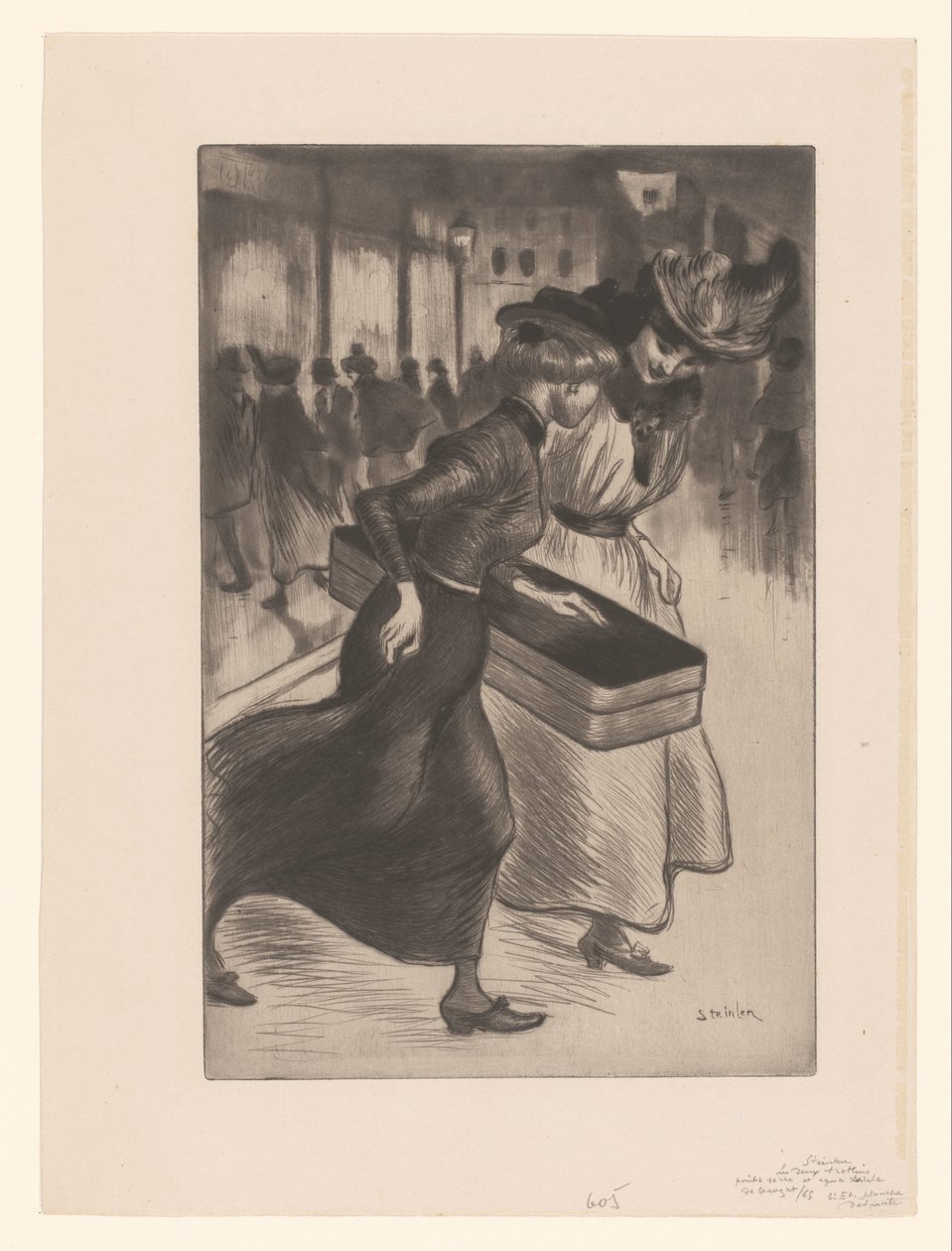 Två kvinnor som går på gatan Les deux trottins av Théophile Alexandre Steinlen