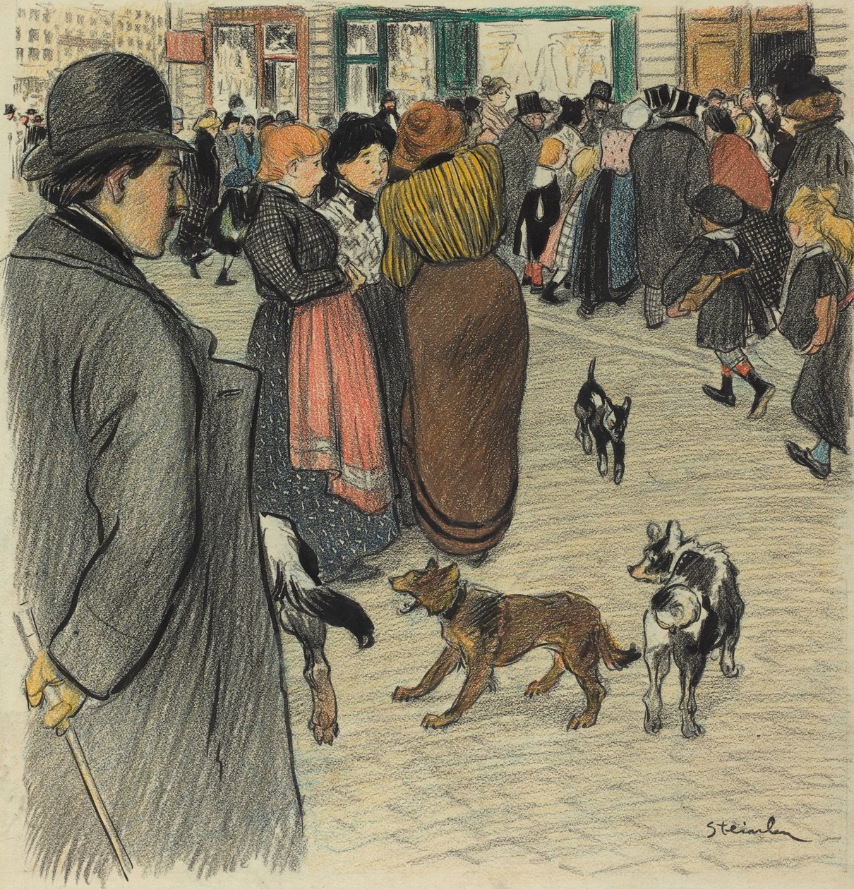 Watching the Crowd, sent 1800-tidigt 1900-tal. av Théophile Alexandre Steinlen