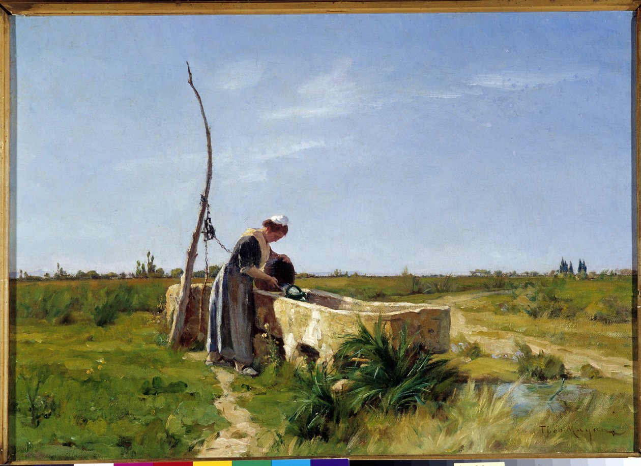 Bonden och brunnen Målning av Theophile Mayan (1860-1937) Dim. 46x56 cm. Obligatoriskt omnämnande: Collection fondation regards de Provence Marseille DR av Théophile Henri Mayan