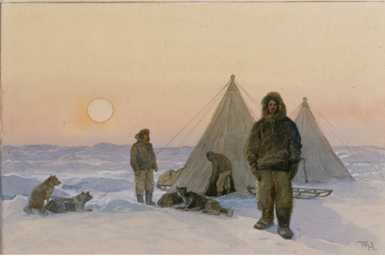 Polarforskare (akvarell på papper) av Thorolf Holmboe