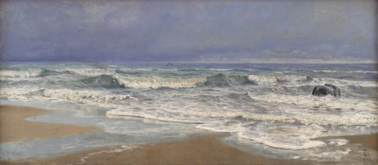Gråväderdag vid Nordsjön med surf av Thorvald Niss