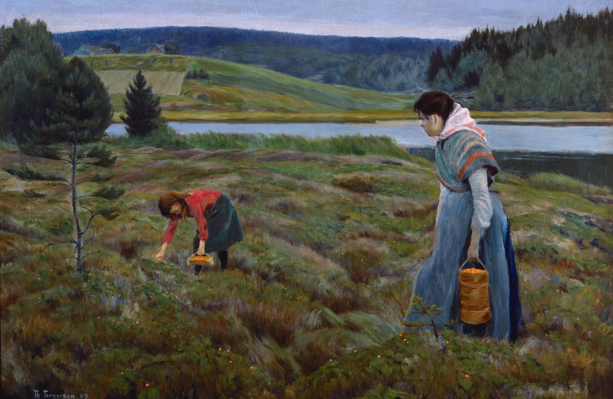 Plockar hjortron | Thorvald Torgersen | Konsttryck