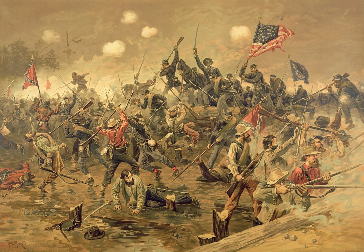 Slaget vid Spotsylvania (färg litho) av Thure de (after) Thulstrup