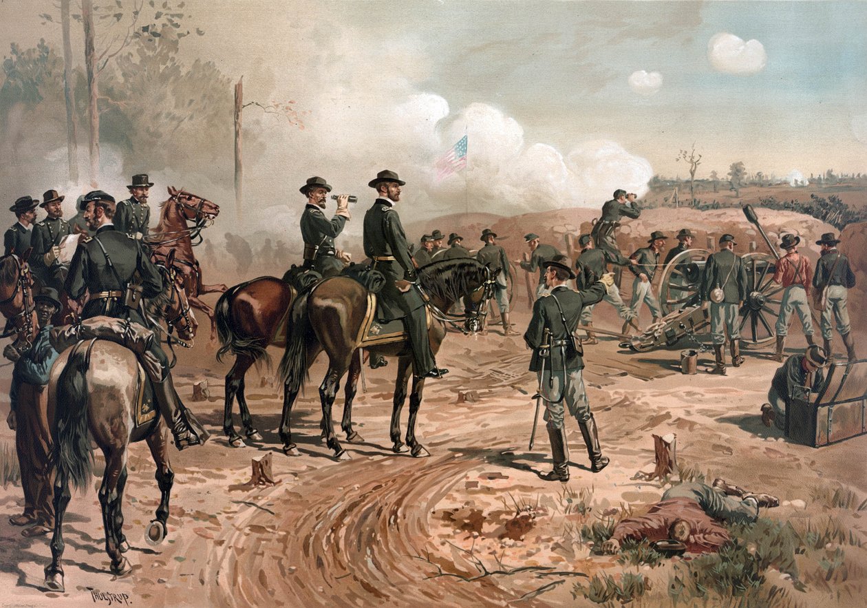 Amerikanska inbördeskriget: General Sherman under belägringen av Atlanta 1864 (litografi) av Thure de Thulstrup