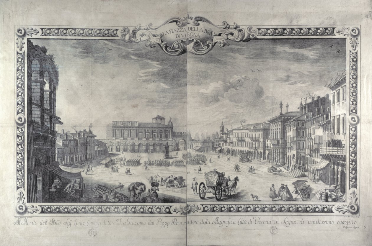 Piazza della Bra, Verona, graverad av Gianantonio Urbani, ca 1700 av Tiberio Majeroni