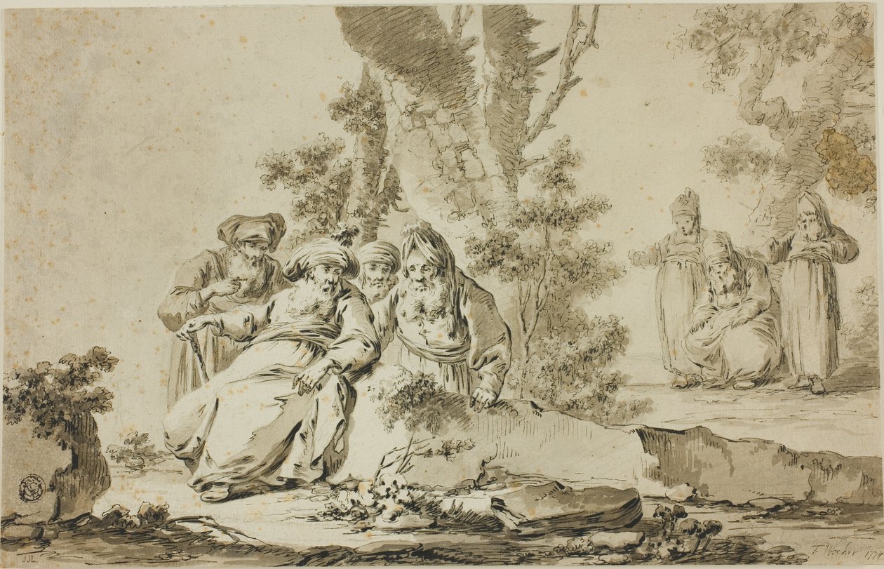 Figurer i orientalisk kostym i ett landskap av Tiberius Dominikus Wocher