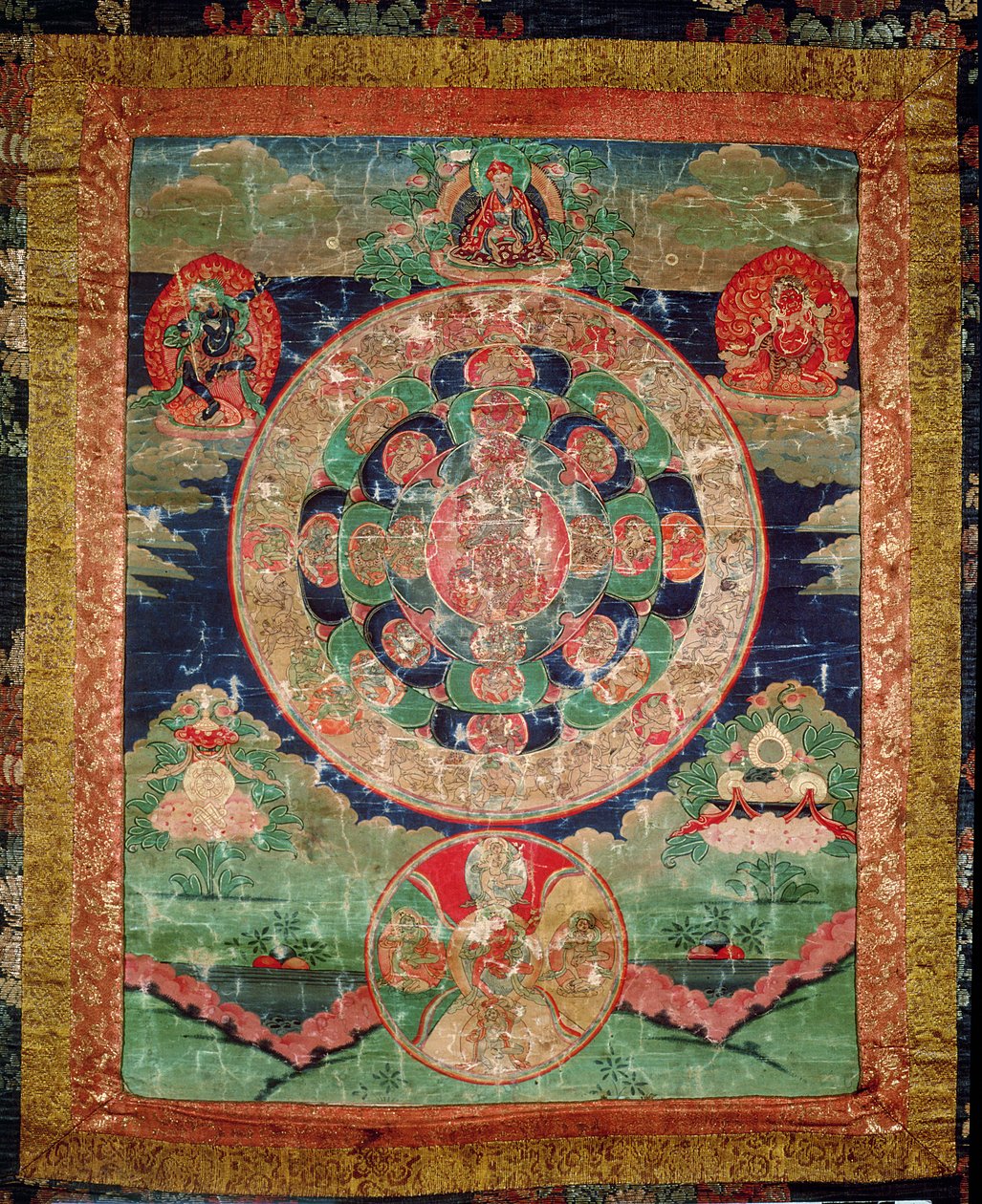 Bardo Mandala, Thangka som visar perioden mellan döden och reinkarnationen (gouache på tyg) av Tibetan School