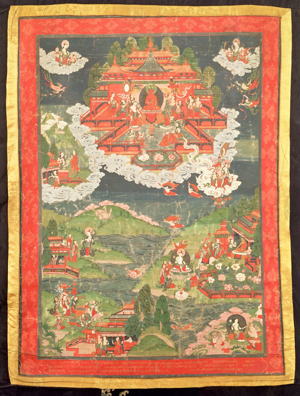 Thangka of the Paradise of Amitabha (målat siden) av Tibetan School