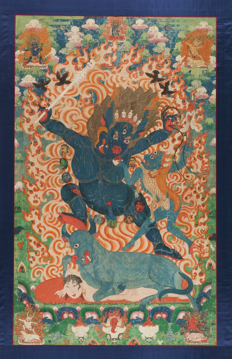 Yama och Yami, ca 1700 (mineralpigment och guld på bomullstyg) av Tibetan School