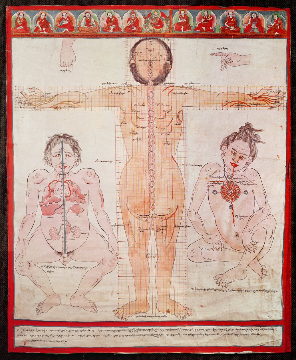 Anatomical Chart, 1938 (penna och akvarell på tyg på duk) av Tibetan School