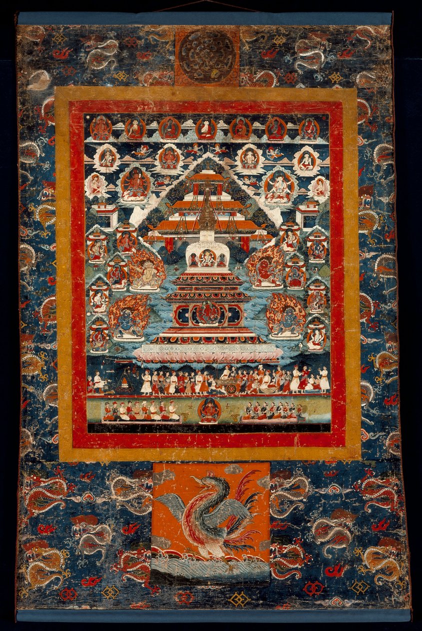 Commemoration Thangka för Bhimaratha Rite, 1850-75 (Mineralpigment på bomullstyg) av Tibetan School