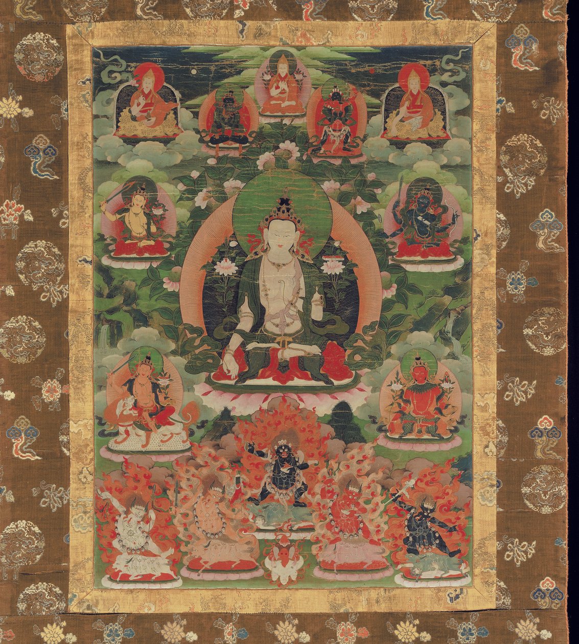 Manjushri, Boddhisattva of Wisdom (malt mineralpigment på bomull) av Tibetan School