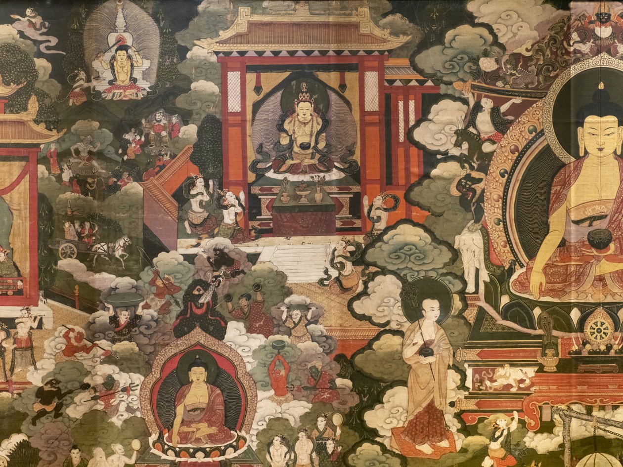 Scener av Buddha Shakyamunis liv av Tibetan School