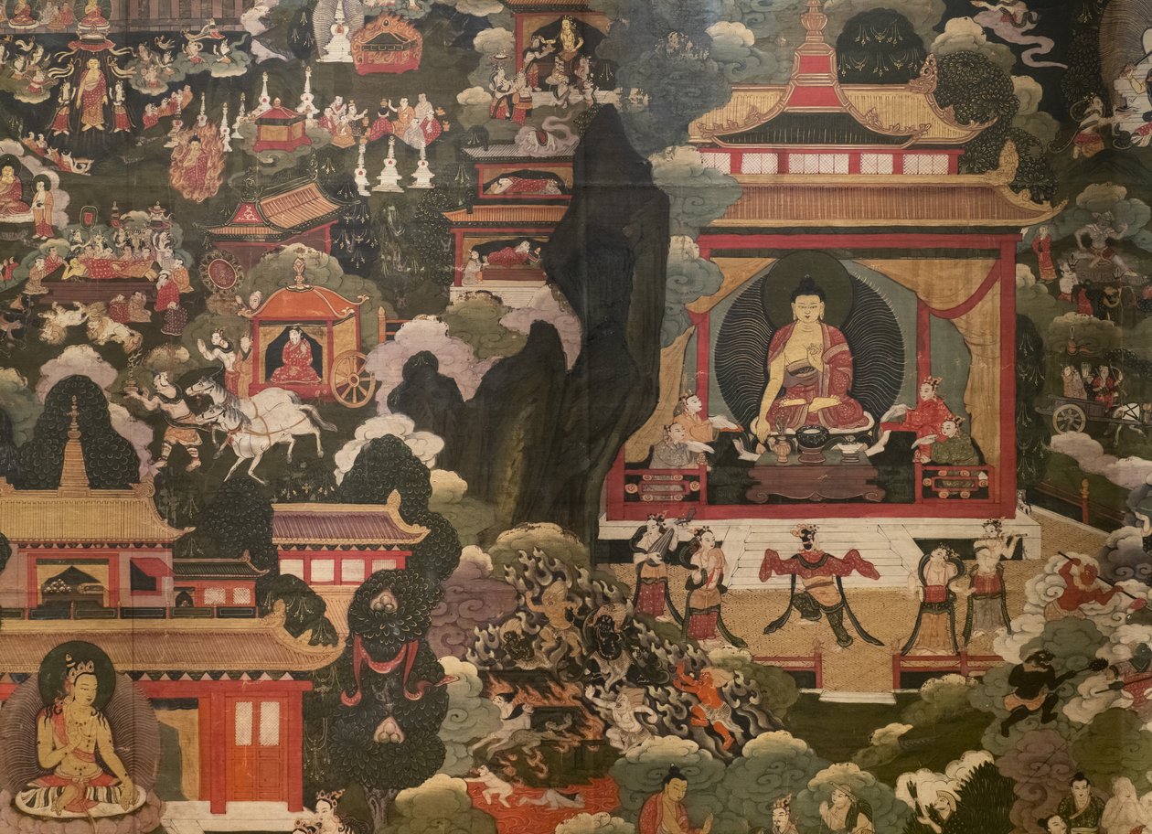 Scener av Buddha Shakyamunis liv av Tibetan School
