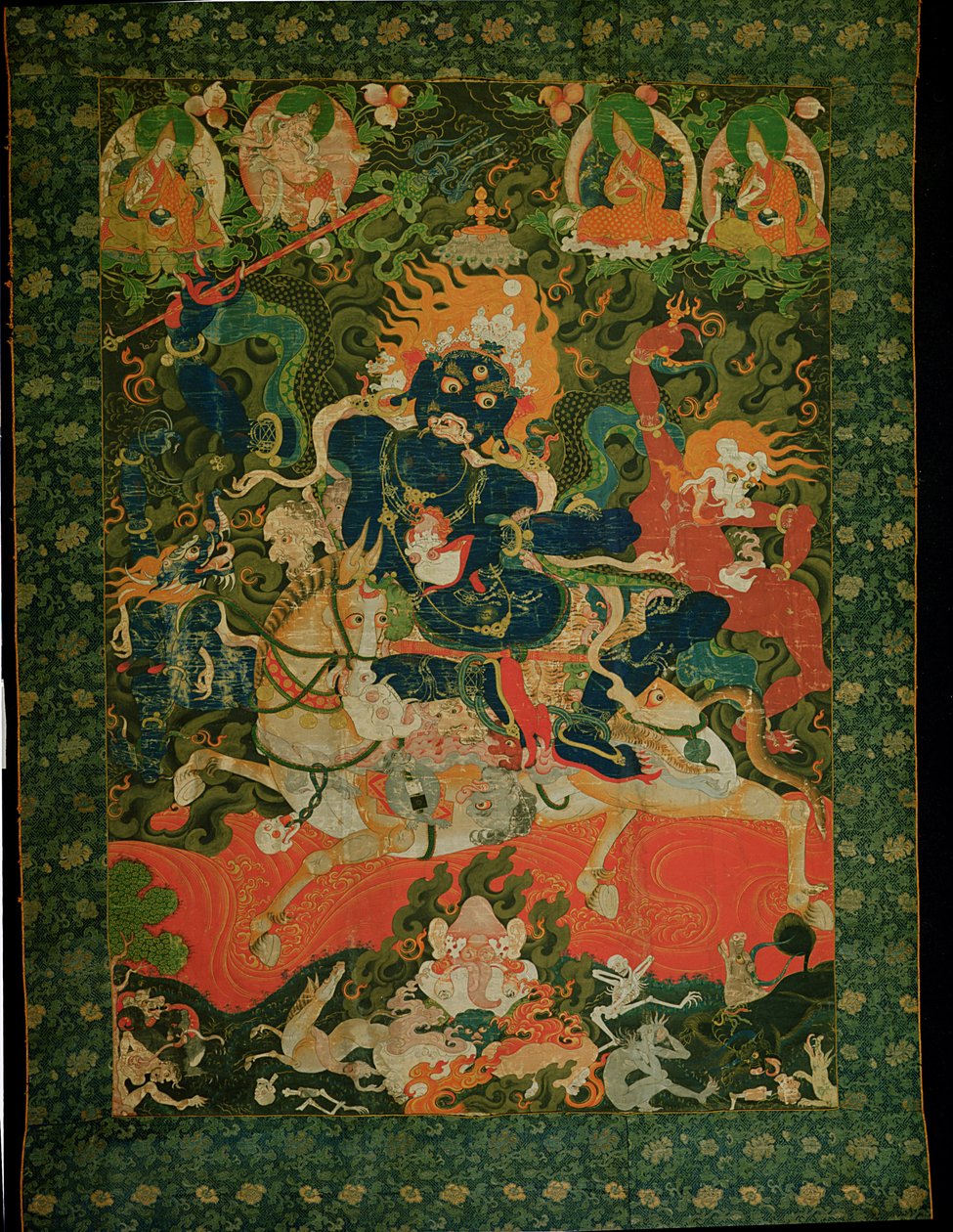 Thangka-målning föreställande Shridevi, från Tashilhumpo-klostret, 1600-1700-talet (målning på förstyvad bomull) av Tibetan School