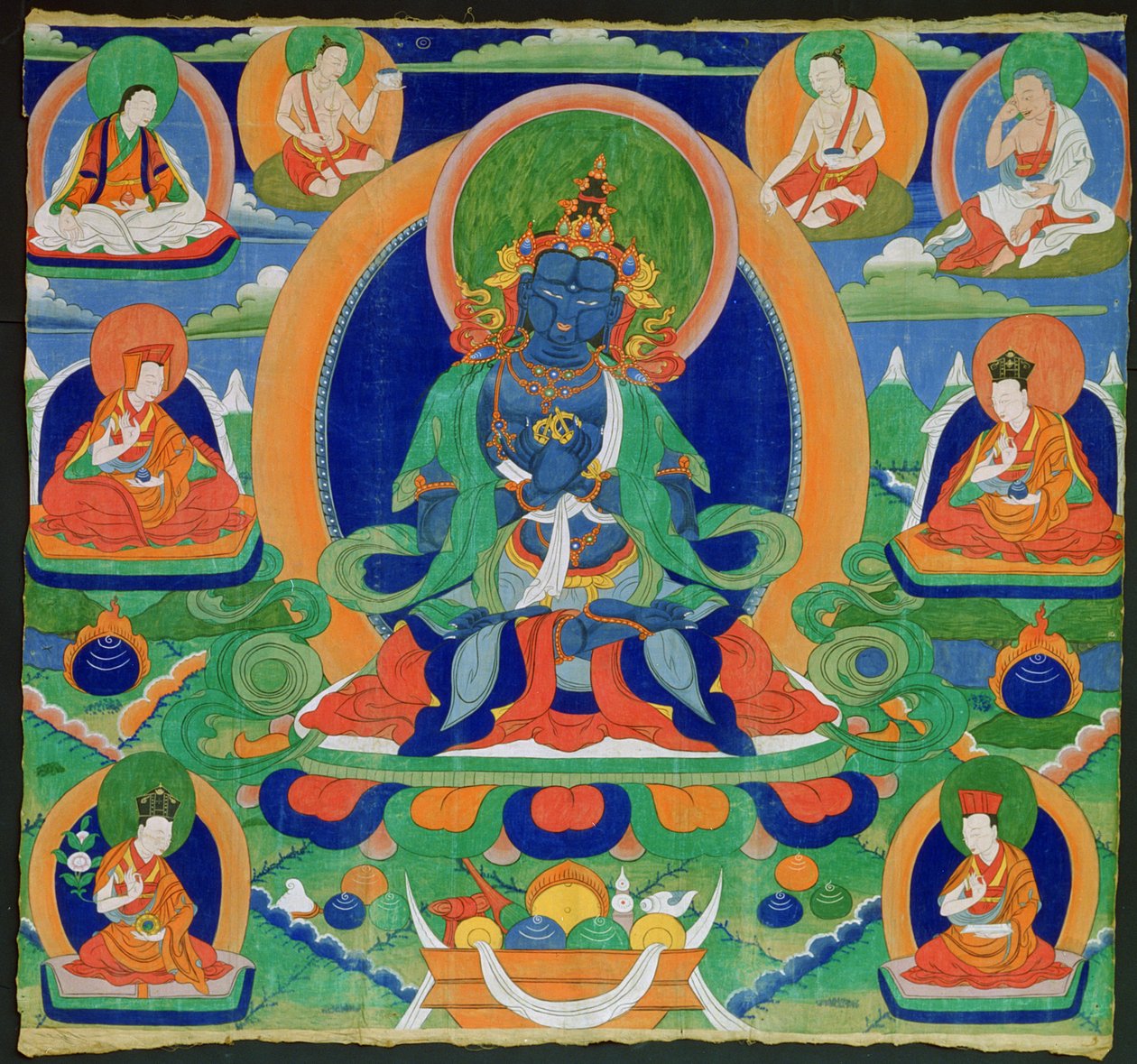 Thangka-målning föreställande Adibuddha Vajradhara (Do rje chang), tibetansk, 1800-tal (valpsjuka på kaliko) av Tibetan School