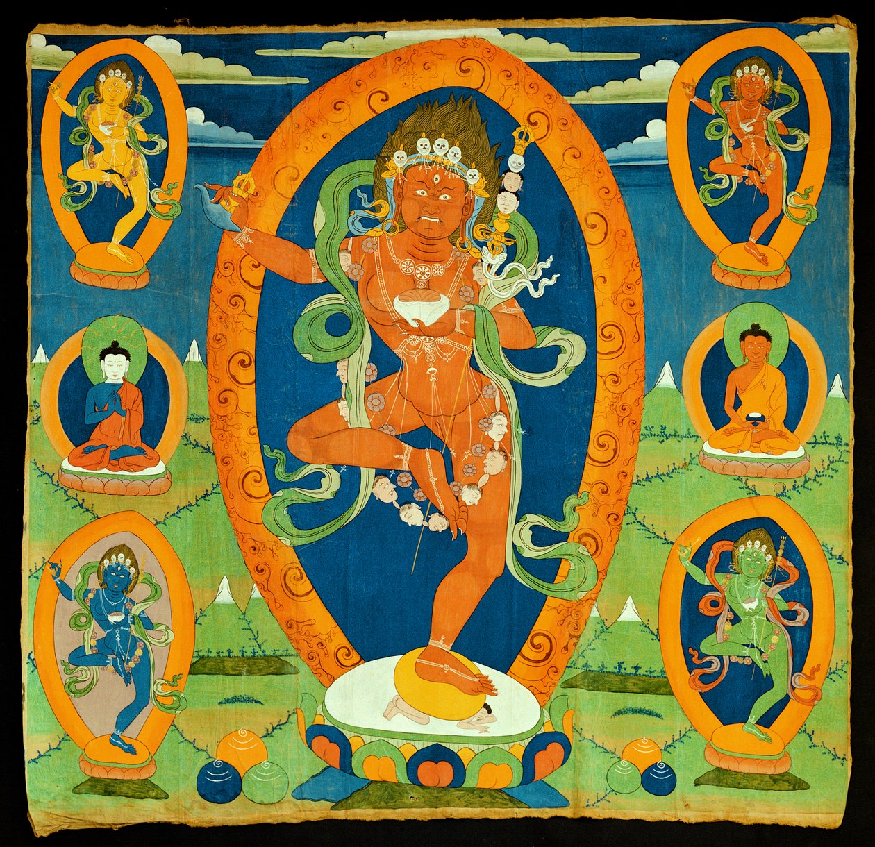 Thangka-målning föreställande Dakini Vajravarahi (Do rje pag mo) tibetansk, 1800-tal (valpsjuka på calico) av Tibetan School