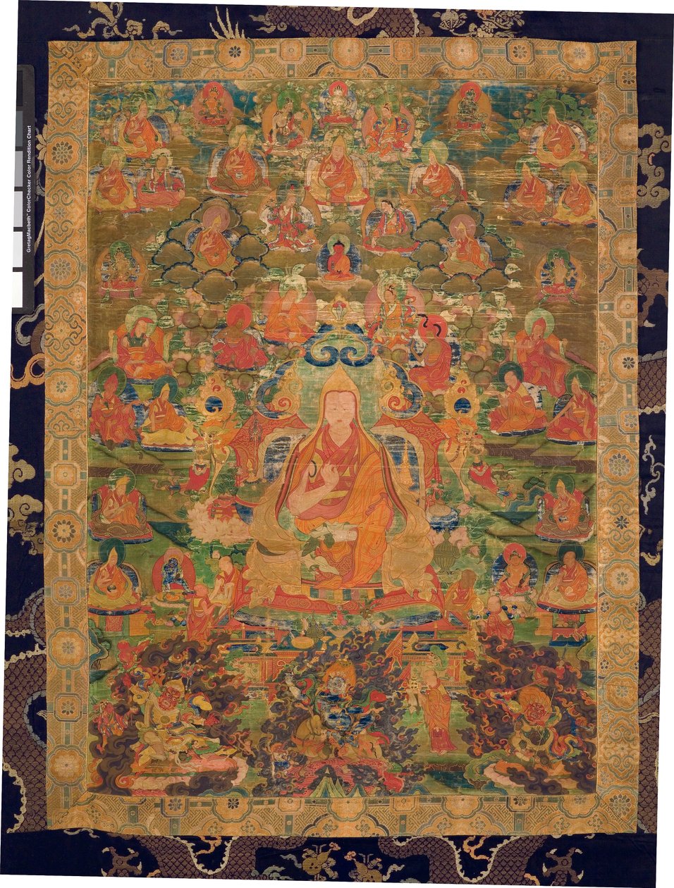 Tredje Panchen Lama Losan Penden Yeshe (gouache på tyg) av Tibetan School