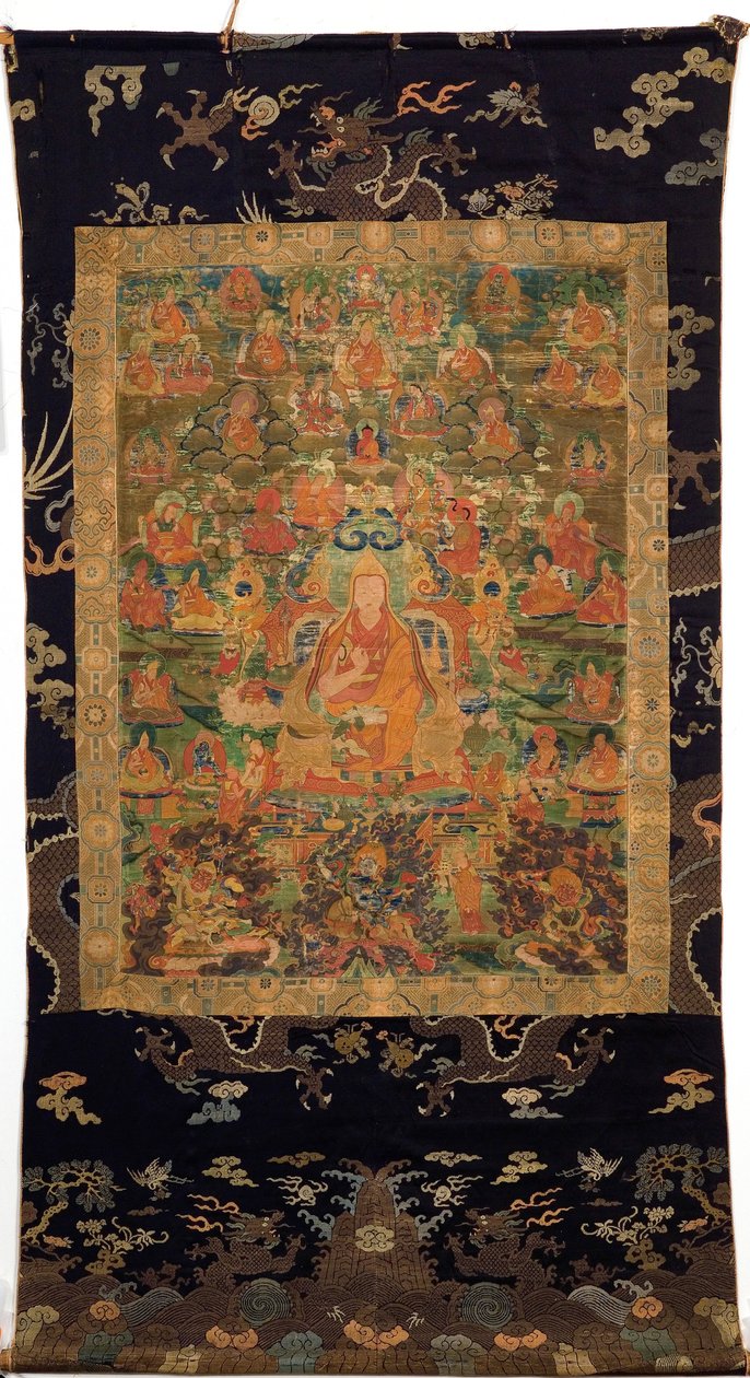 Tredje Panchen Lama Losan Penden Yeshe (gouache på tyg) av Tibetan School