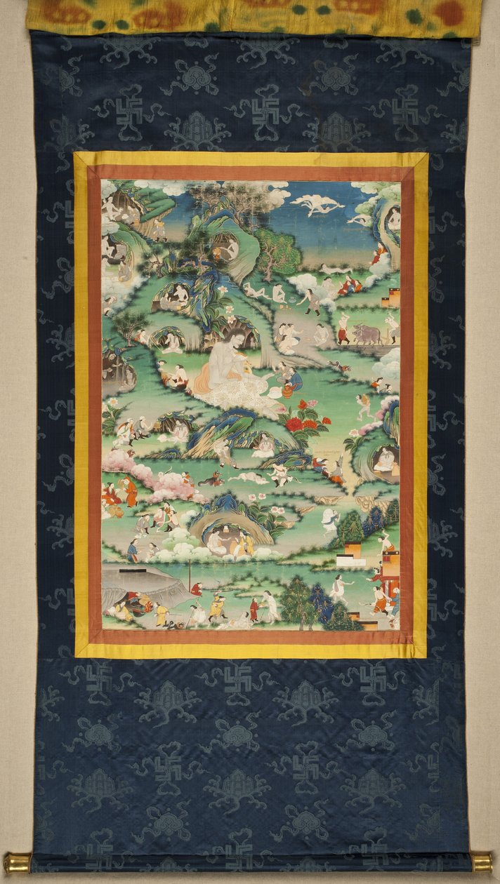 En scen från Milarepa Thangkas liv, sent 1700-tal. av Tibetan culture