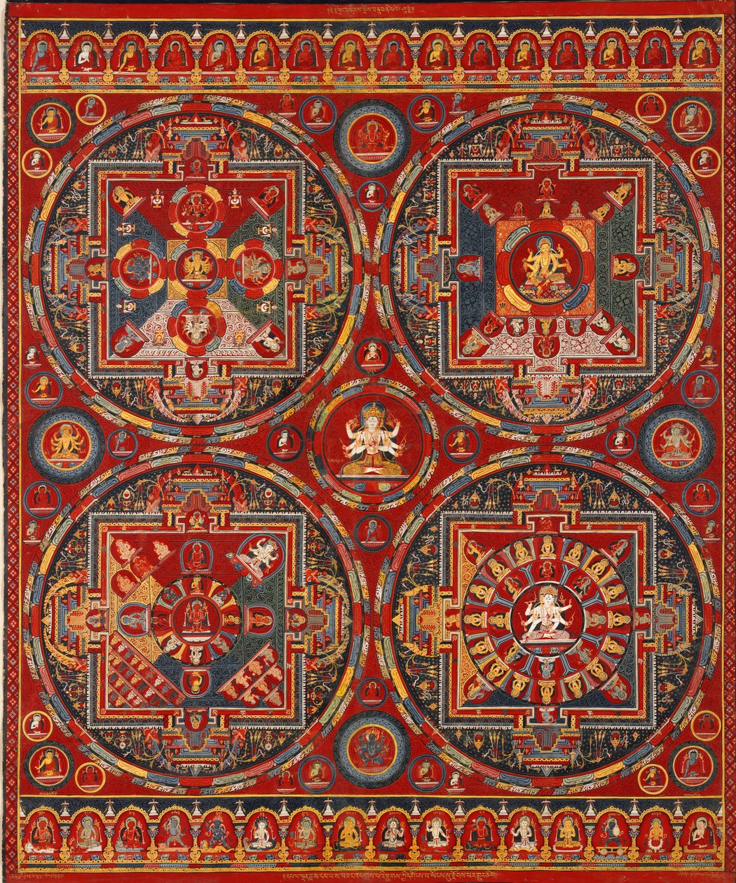 Sakya beställning. Fyra mandalas av Vajravali-serien Thangka av Tibetan culture