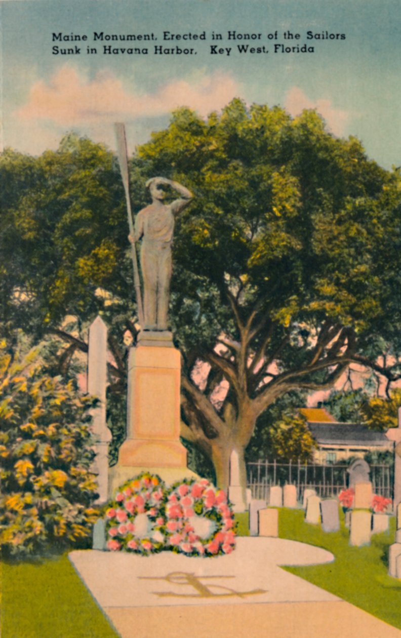 Maine monument, till ära av sjömän sänkt i Havanna hamn. Key West, Florida, c1940-talet av Tichnor Brothers