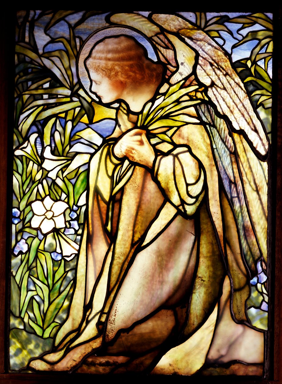Fönster som visar en knästående ängel (målat glas) av Tiffany and Company