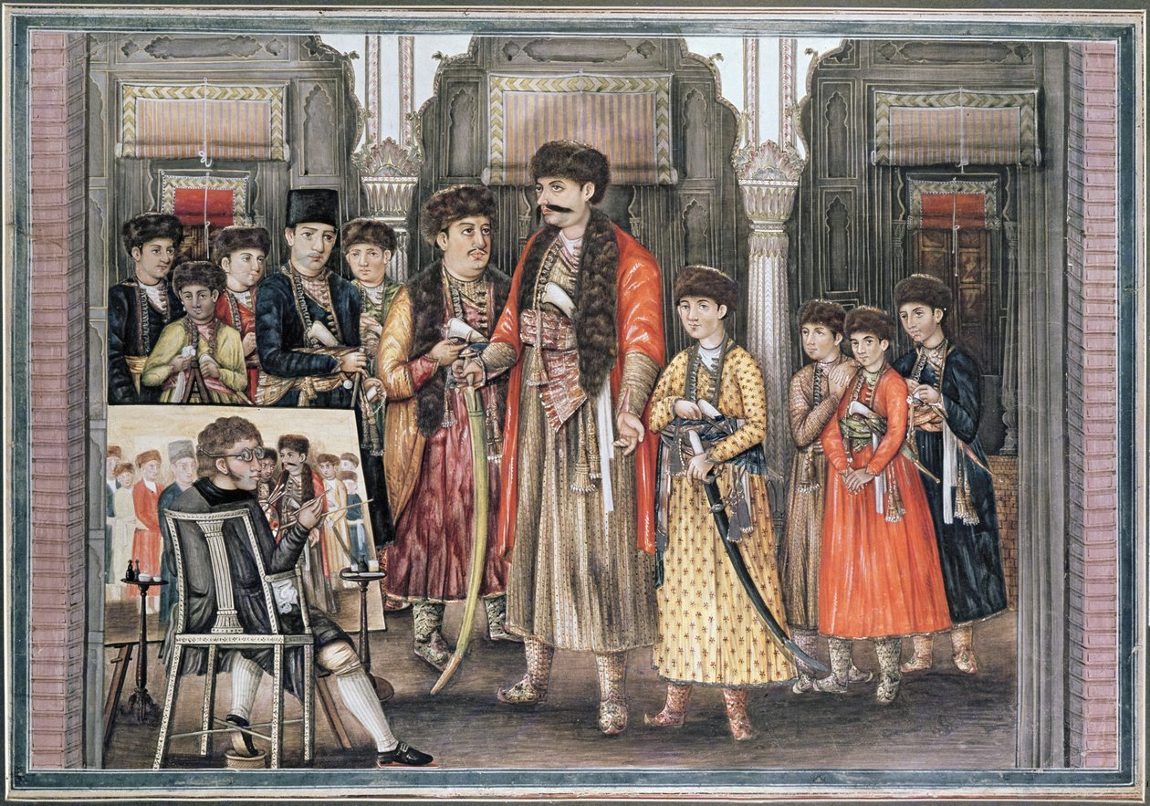 Shuja ud-daula, Nawab av Oudh (1754-75) och hans tio söner, graverad av P. Renault, 1796 (färgad akvatint) av Tilly Kettle