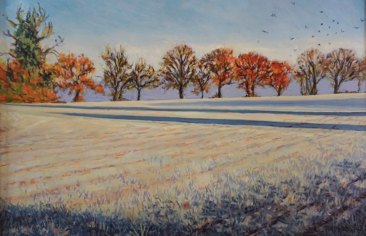 Frost på fältet, 2024 (olja på pannå) av Tilly Willis