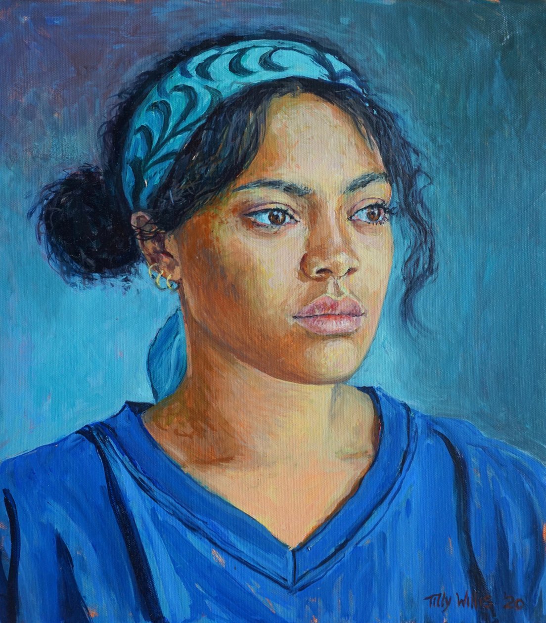 Girl in Blue 2020 (olja på duk) av Tilly Willis