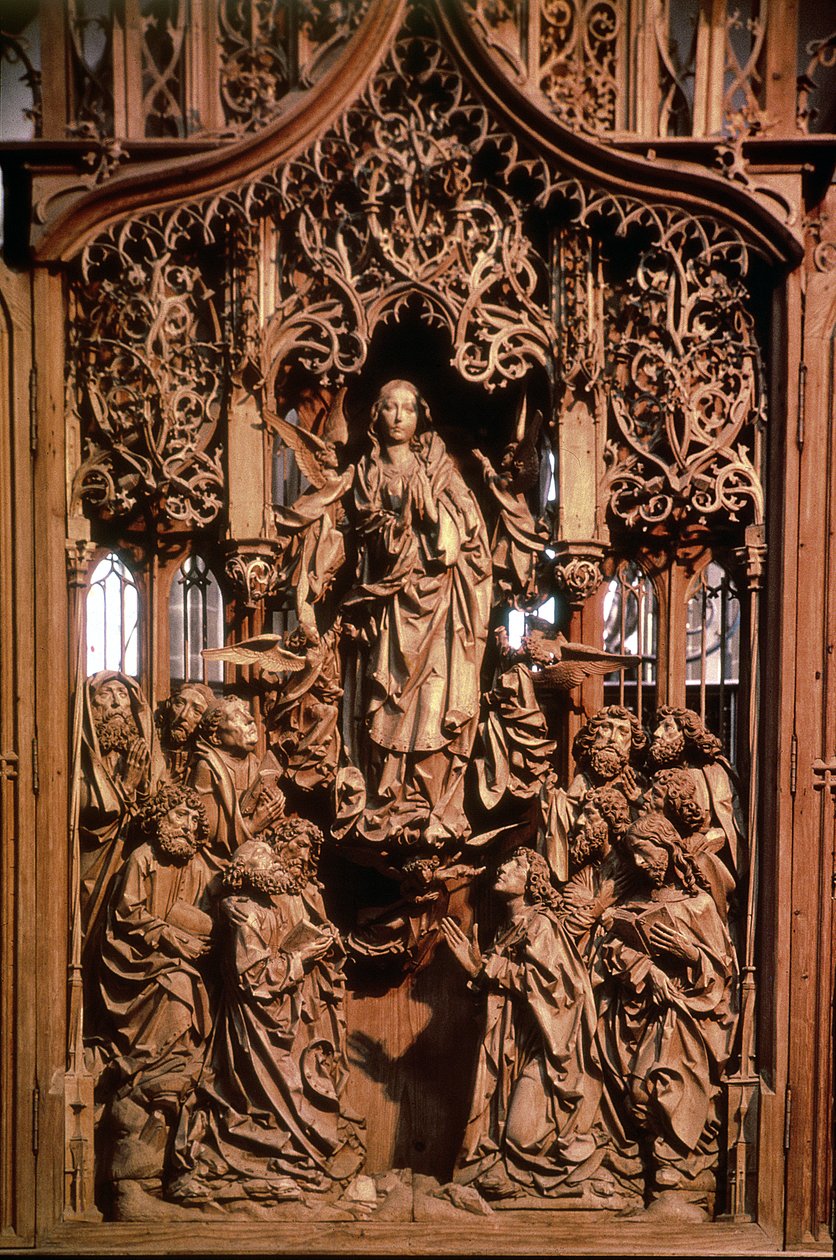 Jungfruns antagande, centralpanel på Marienaltar, 1505-10 (kalkved) av Tilman Riemenschneider