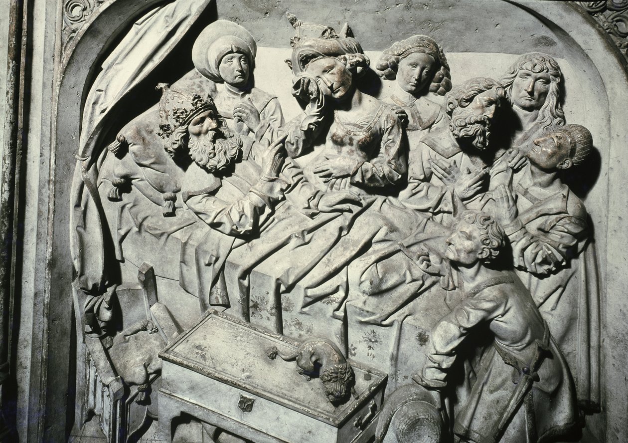 Grav av Henri II 973-1024 och hans hustru Kunigunde, detalj av kejsarens död, 1499-1513 sten av Tilman Riemenschneider