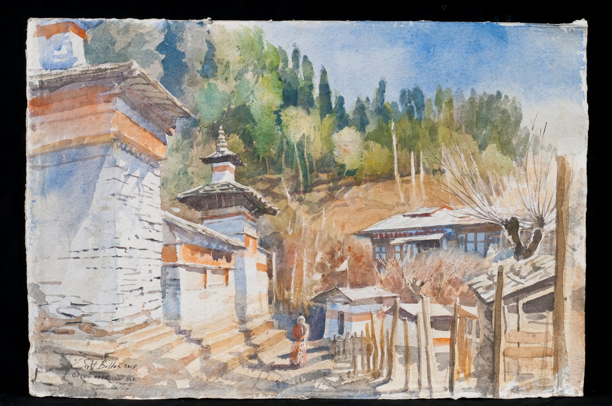 Ogayen Choling bönmur, Bhutan, 2018 av Tim Scott Bolton