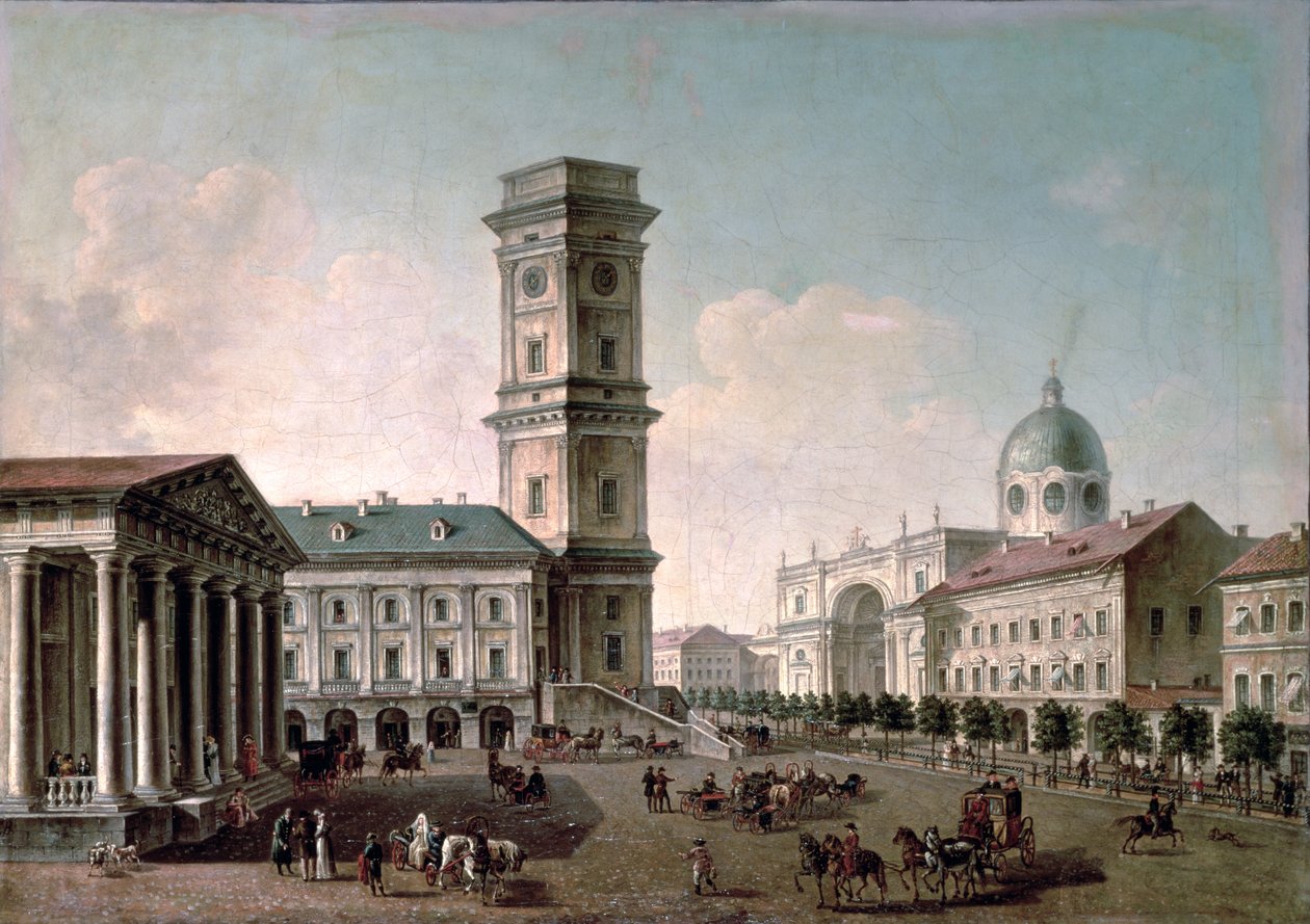 Utsikt över Nevskij Prospekt, St. Petersburg, 1810-20 olja på duk av Timofei Alexeyevich Vasiliev