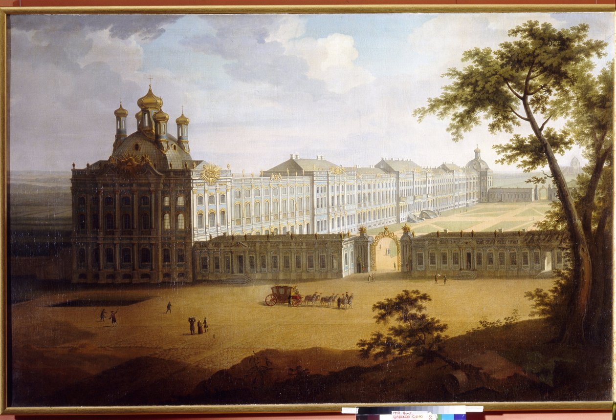 Stora palatset i Tsarkoje Selo (Ryssland). Målning av Timofei Alexeyevich Vasilyev (1783-1838), olja på duk av Timofei Alexeyevich Vasilyev