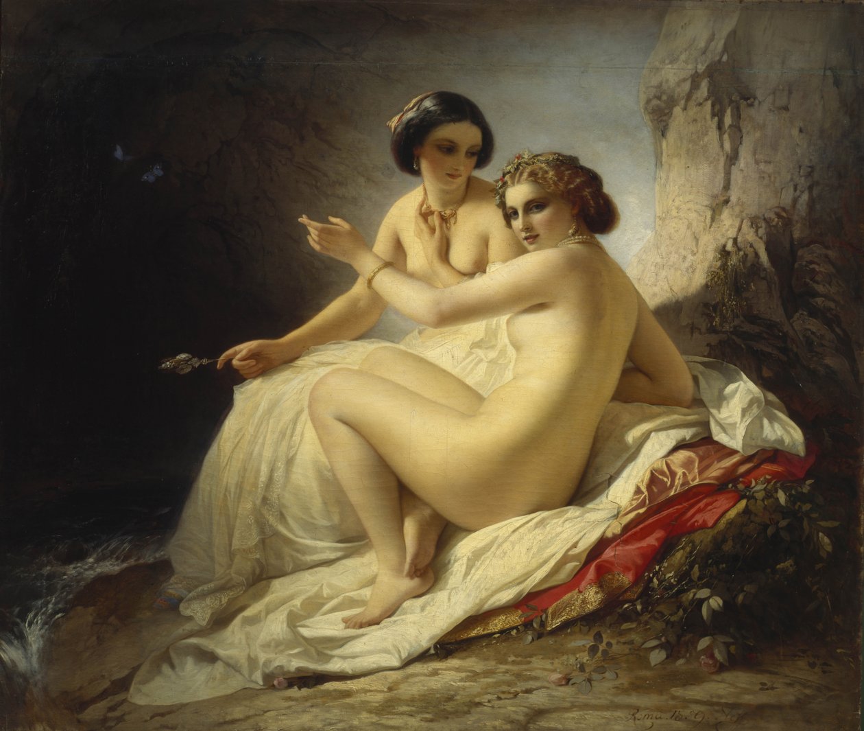 Två flickor i en grotta, 1859 av Timofei Andreyevich Neff