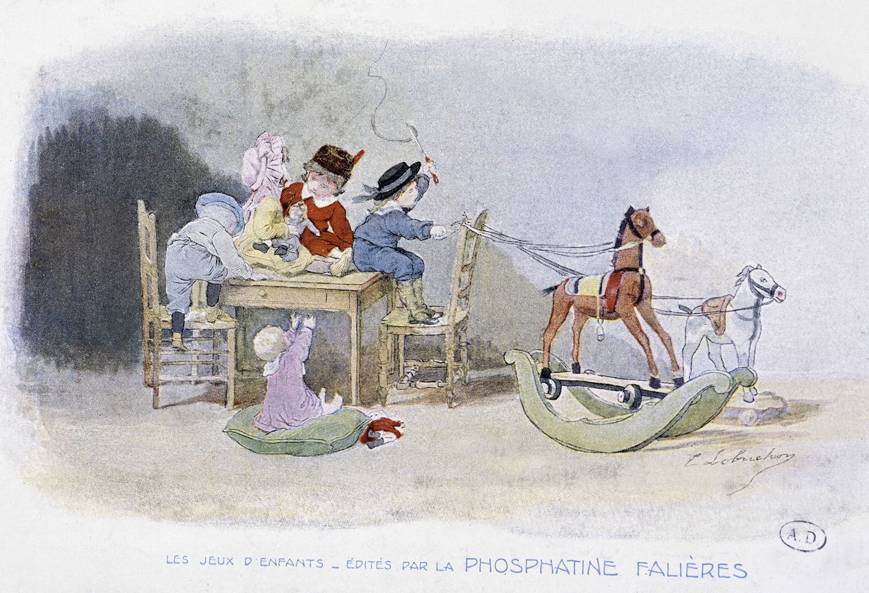 Barnspel: gunghästar - dess. de Lobrichon, red. av Phosphatine Falières, v.1920 av Timoleon Marie Lobrichon