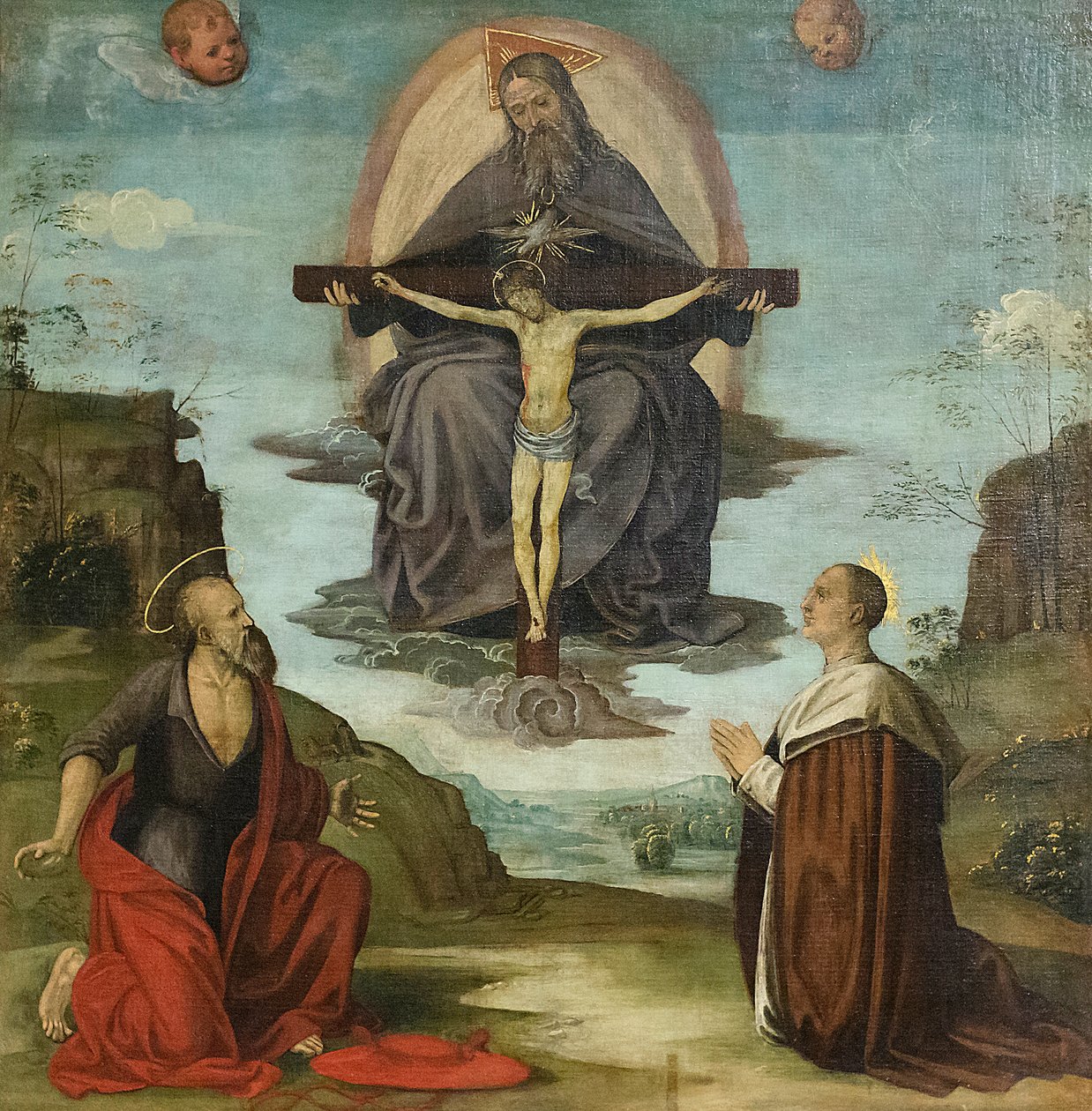 Treenigheten med den helige Hieronymus och den salige Colombini, ca 1520 (olja på duk) av Timoteo Viti