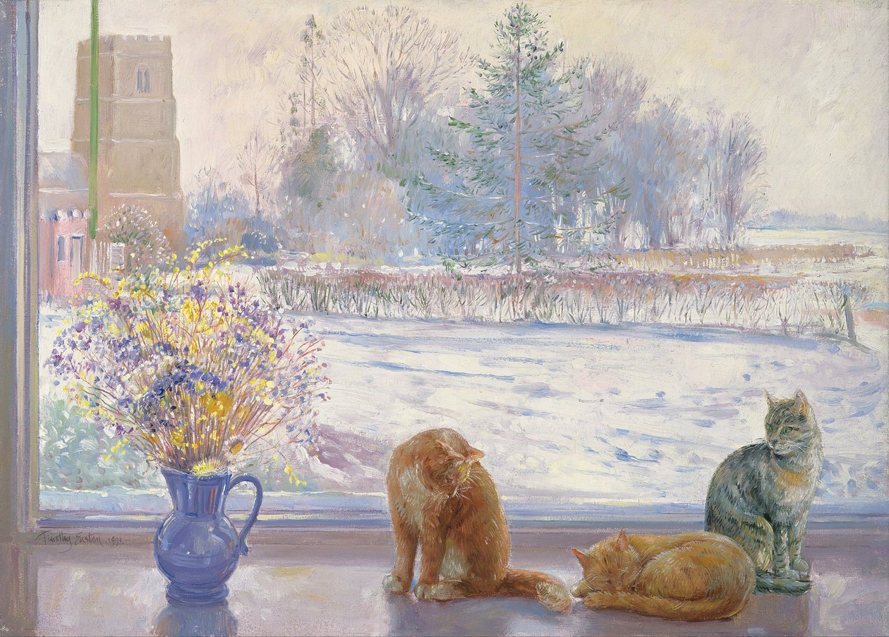Vinterutsikt med katter av Timothy Easton