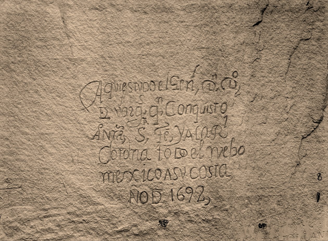Historiska spanska uppgifter om erövringen; södra sidan av Inscription Rock, N.M. av Timothy H. OSullivan