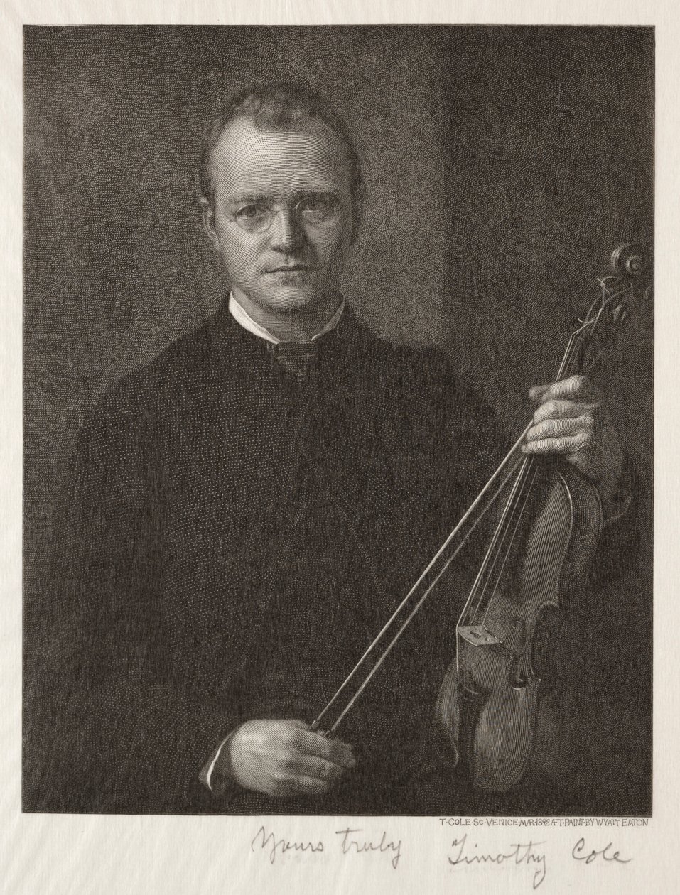 Gamla italienska mästare: Porträtt av Timothy Cole Man med fiol, 1892. av Timothy Cole