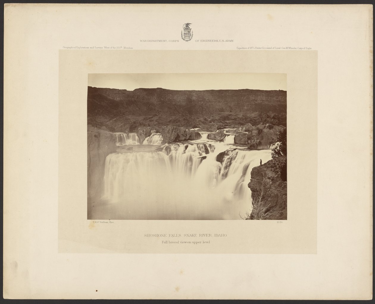 Shoshone Falls, Snake River, Idaho, Full sidovy på övre plan av Timothy H. OSullivan